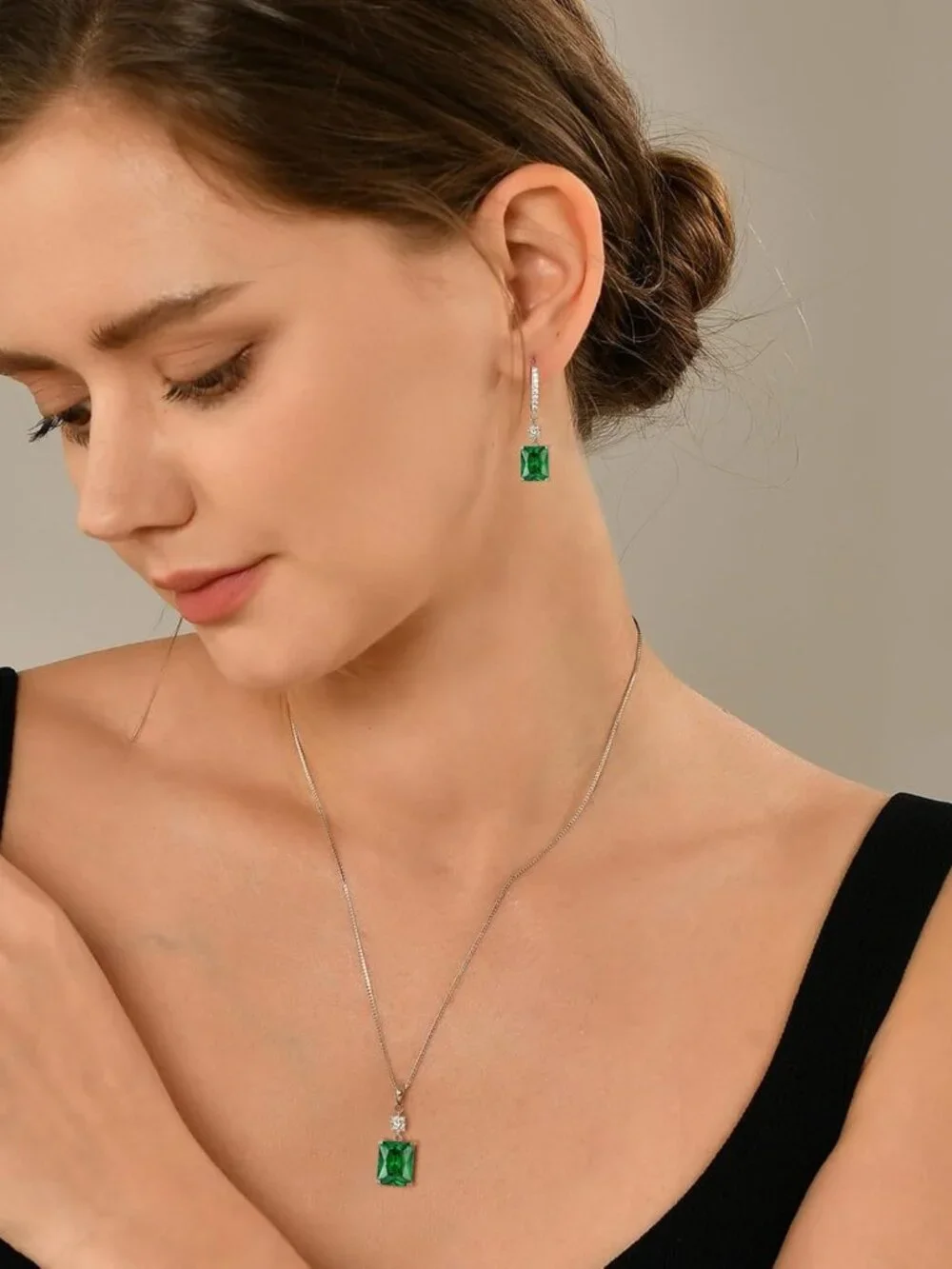 Emerald Cut Dangle Earrings for Women, 925 Sterling Silver, Birthstone Halo
